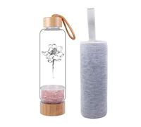 AITELEI Bamboo Wellness Crystal Elixir Infused Gem Water Bottle Natural Gemstone Crystal Quartz Gravel Gemstone Healing Glass Energy Elixir Water Bottle 400ML