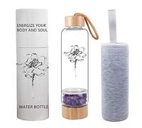 AITELEI Bamboo Wellness Crystal Elixir Infused Gem Water Bottle, Natural Gemstone Crystal Quartz Gravel Healing Glass, Energy Elixir 400ML