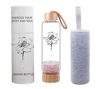 AITELEI Bamboo Wellness Crystal Elixir Infused Gem Water Bottle Natural Gemstone Crystal Quartz Gravel Gemstone Healing Glass Energy Elixir Water Bottle 400ML