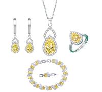 AITELEI Cubic Zirconia Jewelry Set for Women Water Drop Crystal Earrings Pendant Necklace Open Ring Tennis Bracelet Birthstone Wedding Jewelry Set for Bride Birthday Valentine's Day Mother's Day
