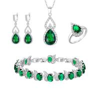 AITELEI Cubic Zirconia Jewelry Set for Women Water Drop Crystal Earrings Pendant Necklace Open Ring Tennis Bracelet Birthstone Wedding Jewelry Set for Bride Birthday Valentine's Day Mother's Day