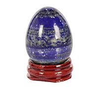 AITELEI Natural Gemstone Lapis Lazuli Carved Eggs Chakra Healing Crystal Reiki Crafts Eggs Sculpture Stone Crystal Quartz Figurine with Wood Stand for Home Decoration