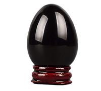 AITELEI Natural Gemstone Obsidian Carved Eggs Chakra Healing Crystal Reiki Crafts Eggs Sculpture Stone Crystal Quartz Figurine with Wood Stand for Home Decoration