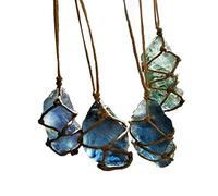 AITELEI Natural Raw Blue-green Fluorite Crystal Pendant Necklace Reiki Chakra Healing Pendant Treatment Stone With Hand-woven Rope in Random Color