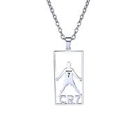 AITENME CR7 Necklace Personalised Cristiano Ronaldo Footballer Choker Necklaces Stainless Steel Adjustable Chain Football Gifts for Lovers Fan Men Teenage Boys Girls Silver