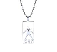 AITENME CR7 Necklace Personalised Cristiano Ronaldo Footballer Choker Necklaces Stainless Steel Adjustable Chain Football Gifts for Lovers Fan Men Teenage Boys Girls Silver