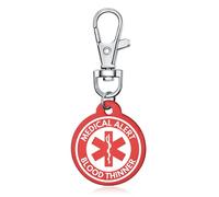 AITENME Medical Alert Circle ID Tag Key Ring Emergency Key Ring Medical Key Ring with Engraving Text Personalised Emergency Medical Friendship Protection Pendant, Blood Thinner