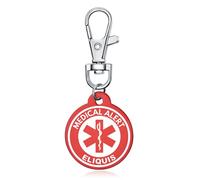 AITENME Medical Alert Circle ID Tag Key Ring Emergency Key Ring with Engraving Text Personalised Emergency Medical Friendship Protection Pendant, Eliquis