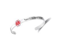 AITENME Medical Alert ID Cuff Bracelets Bangle,Satinless Steel Adjustable Wristband Bracelets for Men Women Emergency First Aid(Type 2 DIABETES)
