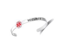 AITENME Medical Alert ID Cuff Bracelets Bangle,Satinless Steel Adjustable Wristband Bracelets for Men Women Emergency First Aid(SEIZURES)