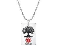AITENME Medical Alert Necklace Square Pendant Tree of Life ID Emergency Medical First Aid Fashion medal Stainless Steel engraving for Men HIGH BLOOD