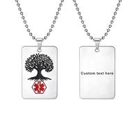 AITENME Medical Alert Necklace Square Pendant Tree of Life ID Emergency Medical First Aid Fashion Necklace Stainless Steel Customization for Women and Men (*Custom)