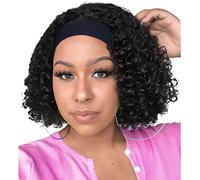 Aiterina 10 Inch Deep Wave Headband Human Hair Lace Front Wig Curly Hair Band Natural Color