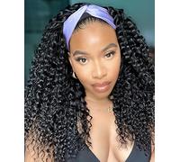 Aiterina 16 Inch Deep Wave Human Hair Wig Headband Curly Hair Machine Made No Lace Front Wigs for Women Natural Color