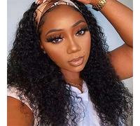 Aiterina Deep Wave Headband Wig, Human Hair, 18 Inches, None, Lace Front Wigs for Black Women, Deep Wave Curly, Machine Made Wigs, Co