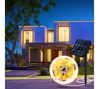 Aitesuo Solar LED Light Strip 5 m, Warm White 2700 K Solar Powered Outdoor LED Strip, 180 LEDs, 8 Modes, Cuttable, IP65 Waterproof, LED Strip Self-Adhesive for Garden, Patio, Balcony, Stairs, Camping
