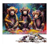 AITEXI 1000 Piece Jigsaw Puzzle Animal Three Monkeys, Expert Level, Cardboard, Photographic Style, 26x38cm, 8 Years and Up