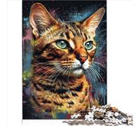 AITEXI 1000pcs Bengal Cat Painting Puzzle, Expert Level, Cardboard, Realistic Style, Jigsaw Puzzle, 1 Set, 1000 Pieces, Age 8+
