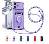 Aithne Case for iPhone 11 Mobile Phone Chain Case, Slide Camera Protection, Silicone Mobile Phone Case for Hanging Chain, 360 Degree Ring Holder, Stand, Card Slot, Purple