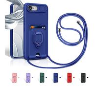 Aithne Case for iPhone 6/6S/7/8/iPhone SE 2022, Mobile Phone Chain Case, Slide Camera Protection, Silicone Mobile Phone Case for Hanging Chain, 360 Degree Ring Holder, Stand, Card Slot, Blue