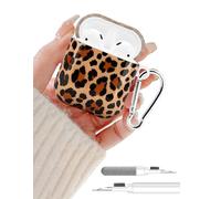 Aitipy Compatible with Airpods 2nd 1st Generation Case, Cute Yellow Cheetah Leopard Print Aesthetic Design with Carabiner, Soft TPU Skin Anti-Scratch Shockproof Protective Cover for Women Girls