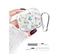 Aitipy Compatible with Airpods 4th Case, Cute Daisy Aesthetic Design with Carabiner, Soft TPU Skin Anti-Scratch Shockproof Protective Cover for Women Girls
