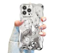 Aitipy Compatible with iPhone 15 Pro Max Wavy Phone Case, Cute Coquette 3D Wave Bubble Pattern and Stylish Wavy Border, Soft TPU, Protection Shockproof Phone Case for Women Girls (Silver)