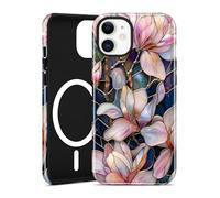 Aitipy Compatible with MagSafe Flower Phone Case for iPhone 12/12 Pro, Cute Magnetic Stained Glass Floral Aesthetic Soft Shockproof Protective Phone Cover for Women Girls-White Magnolia