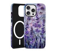 Aitipy Compatible with MagSafe Flower Phone Case for iPhone 15 Pro, Cute Magnetic Stained Glass Small Floral Aesthetic TPU and PC Protective Phone Cover for Women Men Girls Boys-Purple