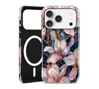 Aitipy Compatible with MagSafe Flower Phone Case for iPhone 17 Pro Max, Cute Magnetic Stained Glass Floral Aesthetic Soft Shockproof Protective Phone Cover for Women Girls-White Magnolia