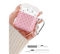 Aitipy for Airpods 2nd 1st Generation Case, Pink Polka Dot | Cute Dots Aesthetic Design with Carabiner, Soft TPU , Skin Anti-Scratch, Shockproof Protective Cover for Women Girls
