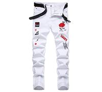 AITITIA Men's Ripped Regular Fit Jeans, 2021 White, 40