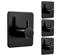 AiTodos® 4 Pack Self Adhesive Hooks, Stainless Steel Heavy Duty Sticky Hooks, Max 5kg Load Stick on Wall Hooks for Hanging Towel Coat Key, No Drill Wall Hangers for Bathroom Kitchen Door (Black)
