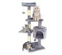 Aitodos® Cat Scratcher Tree, Light Grey, 115 cm Height, 5 Pillars, 4 Platforms, 1 Cat Cave and 2 Hanging Balls, Cat Scratching Board, Plush Fabric, Cat Tower