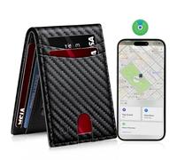 AITRACKTAG Smart Wallet For Men Work For Apple Find My (Ios Only) App, Slim Mens Wallet Tracker Bifold Credit Card Holder With Gift Box. (Rechargeable Battery), Carbon Black & Black, Modern