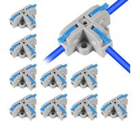 AITRIP 10pcs Compact T-Shape Lever Nut Wire Connector, 3-Way Quick Connectors, 32A 600V, AWG 28-12, Blue