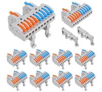 AITRIP 10pcs DIN Rail Terminal Blocks, DIY Splicing Wire Connectors for Circuit Inline 28-12AWG for Electrical Wires (2 in 10 Out)