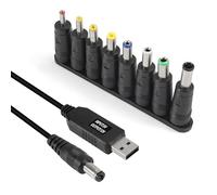 AITRIP USB to DC Power Cable 5V to 12V Boost Converter 8 Interchangeable Plug Connectors Adapters for Router, Mini Fan and Speaker（8-in-1）