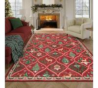 AITROMNI Washable Rug Christmas decoration carpet living room red holiday pattern happy 200X300CM