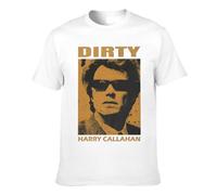 AITSAUIO Dirty Harry Men's Cotton T Shirt Classic Harry Logo Print T-Shirt Retro Callahan Casual Round Neck Short Sleeve Tops Tshirts for Men Fans Gifts White