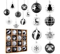 Aitsite 16 Pcs Christmas Baubles, Black and White Shatterproof Xmas Baubles Christmas Tree Decorations Large Balls Ornaments Hanging Decorations for Xmas Holiday Party Home