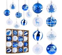 Aitsite 16 Pcs Christmas Baubles, Blue and White Shatterproof Xmas Baubles Tree Decorations Large Christmas Balls Ornaments Hanging Decorations for Xmas Holiday Party Home
