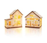 Aitsite 2 Pieces Christmas Village, LED Christmas House Christmas Ornaments for The Home, Mini Size Wooden Christmas Village Set, Light up Christmas Decorations for Christmas Tree Table Mantel