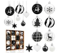 Aitsite 38 Pcs Christmas Baubles, Black and White Shatterproof Xmas Baubles Christmas Tree Decorations Large Balls Ornaments Hanging Decorations for Xmas Holiday Party Home