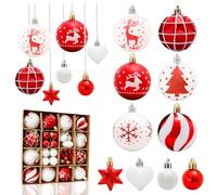 Aitsite 38 Pcs Christmas Baubles, Red and White Shatterproof Xmas Baubles Christmas Tree Decorations Large Balls Ornaments Hanging Decorations for Xmas Holiday Party Home
