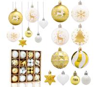 Aitsite 38 Pcs Christmas Baubles, White and Gold Shatterproof Xmas Baubles Christmas Tree Decorations Large Balls Ornaments Hanging Decorations for Xmas Holiday Party Home