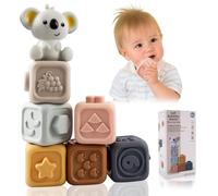 Aitsite 7 Pcs Baby Building Blocks, Soft Sensory Montessori Toys, Educational Stacking Squeeze Play with Numbers Animals Shapes Textures for 6-18 Months Toddler Baby