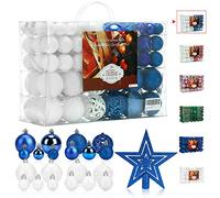 Aitsite Christmas Baubles,Hanging Decorations for Xmas Tree,101 Pcs 2/4/6 CM Shatter Proof Christmas Tree Decorations White and Blue Color,Christmas Balls Decoration Ornamentsl Home Festival Decors