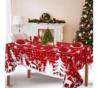 Aitsite Christmas Table Cloth, Large Washable Rectangular Christmas Tablecloths, Waterproof Stain-Resistant Red Xmas Table Cover for New Year Decoration Party Home Decor（152 x 305 cm）
