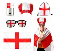 Aitsite England Merchandise Set, England Flag Cape&Glasses&Wig for Football Fans, England Fan Kit for Sports Events Festivals Parades, Football Party Decorations
